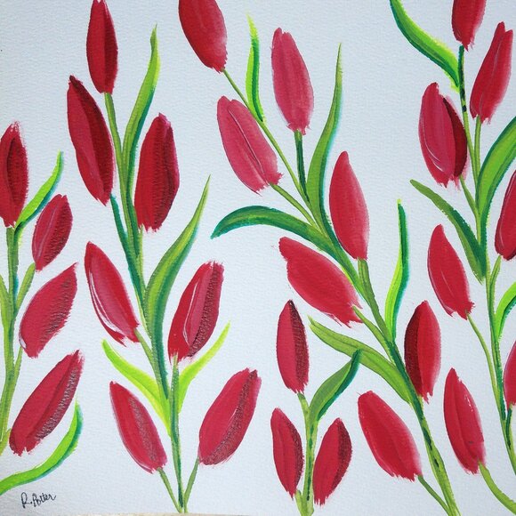 Other - Untitled Floral Red Flowers Original Painting by Artist Rachael Potter